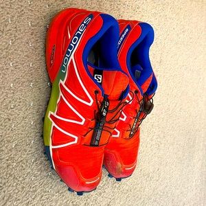 Salomon Speed Cross 4 Trail Running Shoes - Orange/Blue/White lightly worn